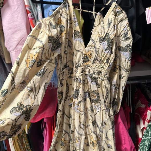 ULLA JOHNSON Tahlia Long Sleeve Cotton Floral Dress in Lemon Balm - Picture 5 of 5